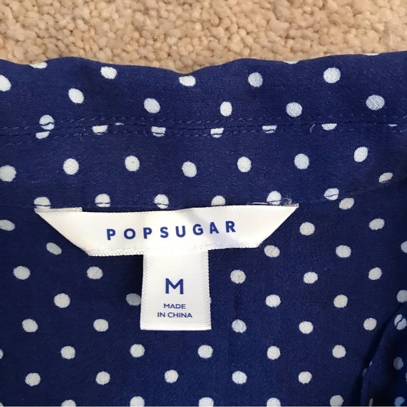 Popsugar Blue Sleeveless Tunic Button Down Top White Polka Dot Womens Medium - Picture 4 of 8